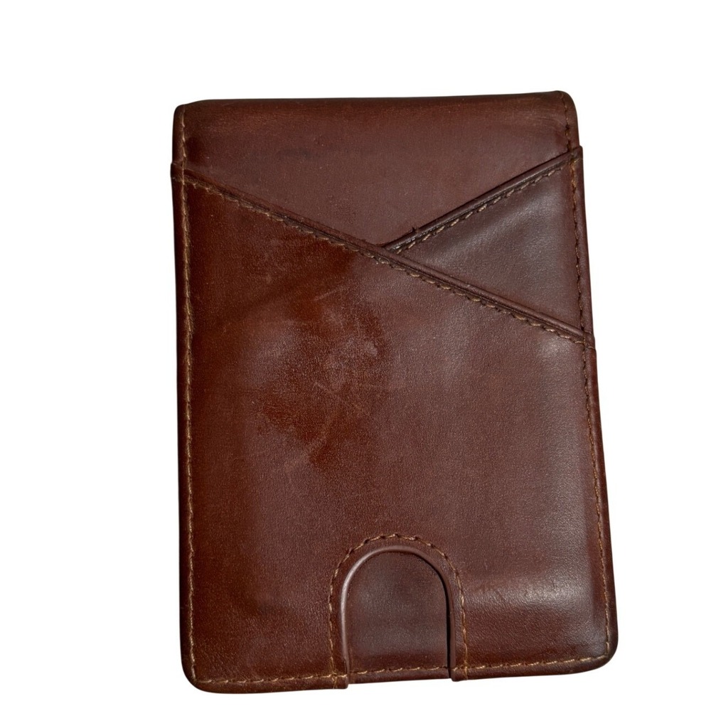 Kinzd Mens Brown Leather Bifold Money Clip Wallet with ID Window Minimalist